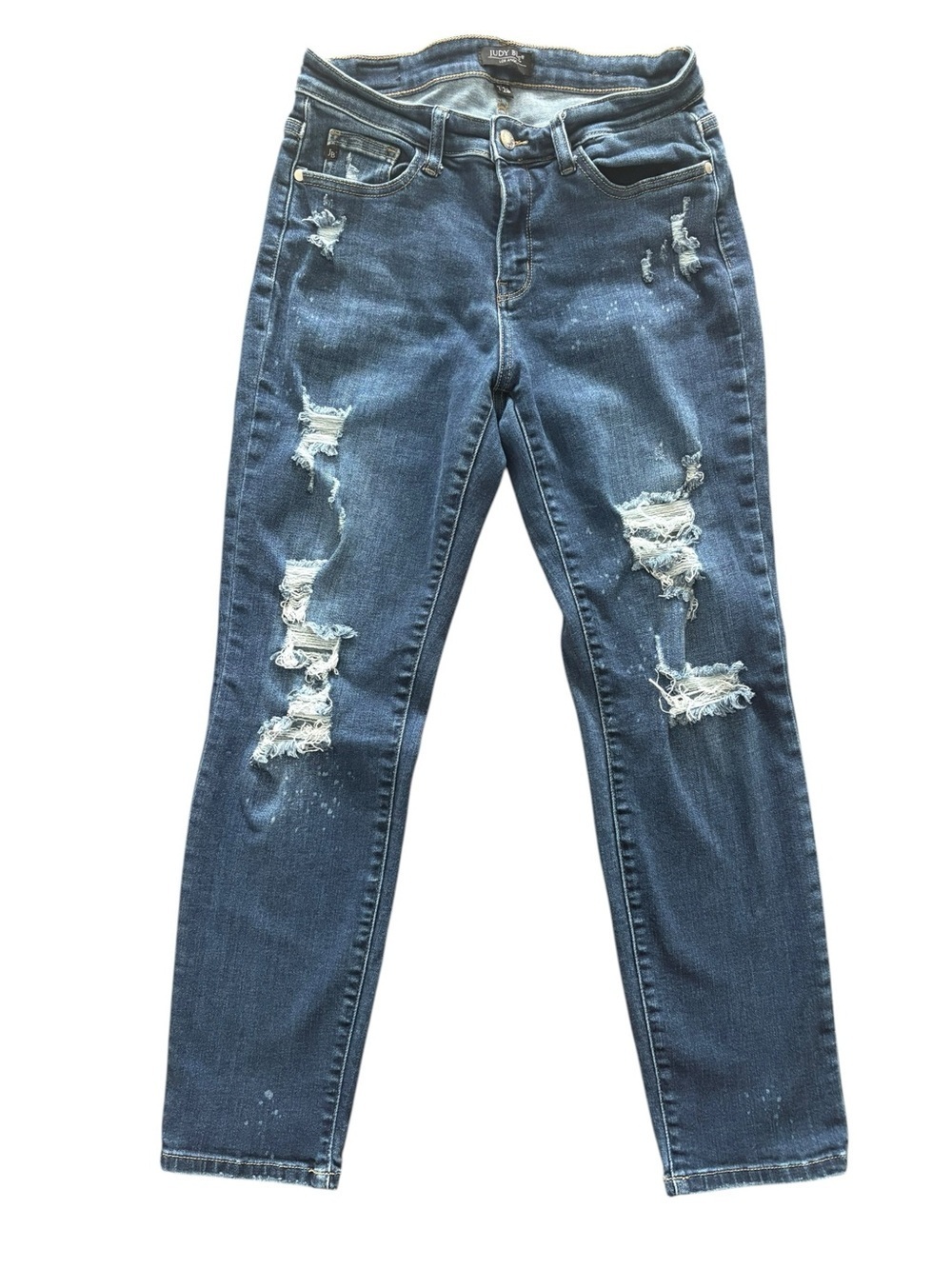 Judy Blue Dark Blue Straight Leg Distressed Jeans
